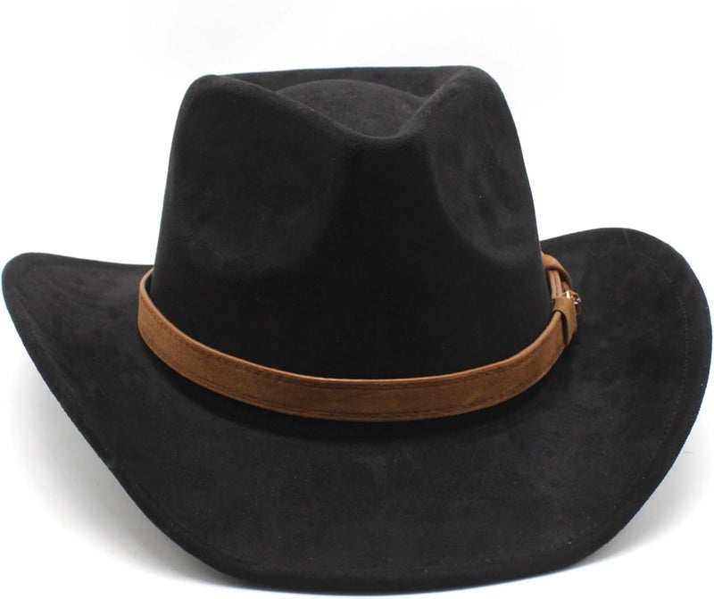 CCAKXCJJ Unisex Western Suede Cowboy Cowgirl Hat Classic Wide Brim Fedora Hat for Men &Women - Image 5